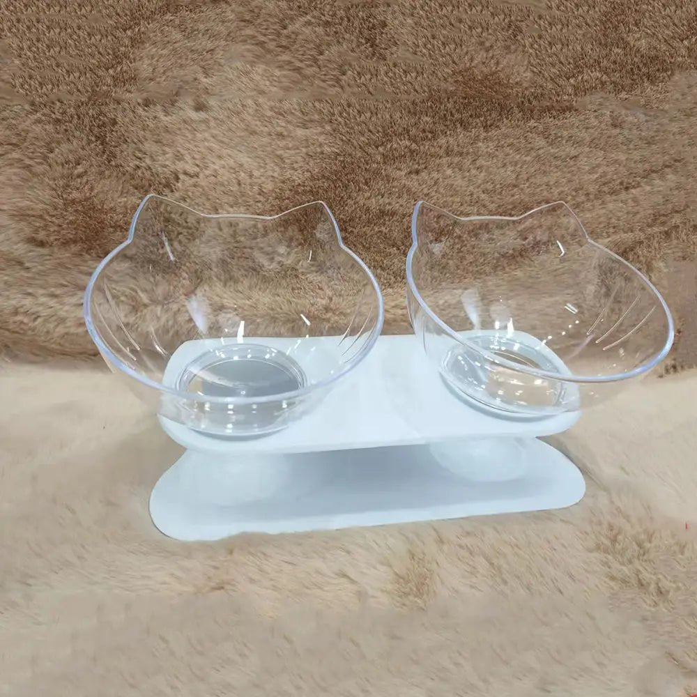 Gamelle double pour chat avec support incliné : design confortable et antidérapant. - L Univers Des Felins