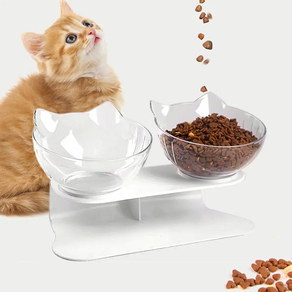 Gamelle double pour chat avec support incliné : design confortable et antidérapant. - L Univers Des Felins