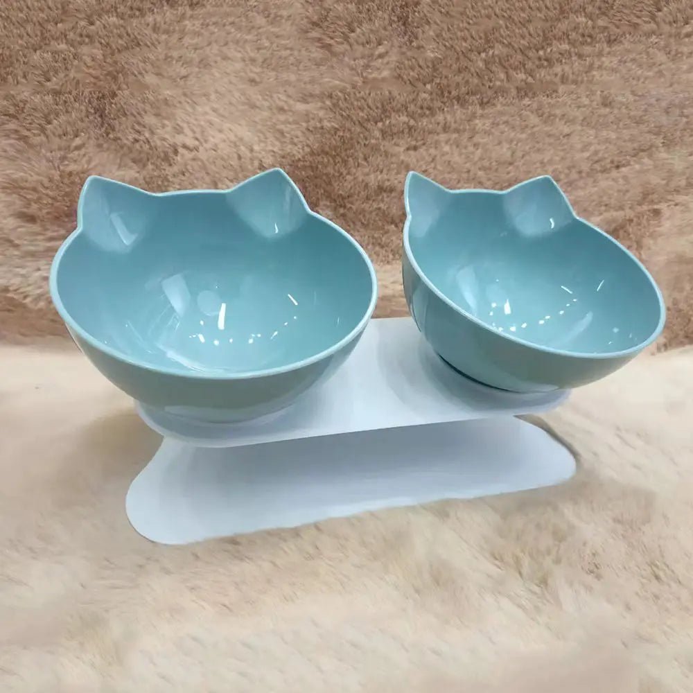 Gamelle double pour chat avec support incliné : design confortable et antidérapant. - L Univers Des Felins