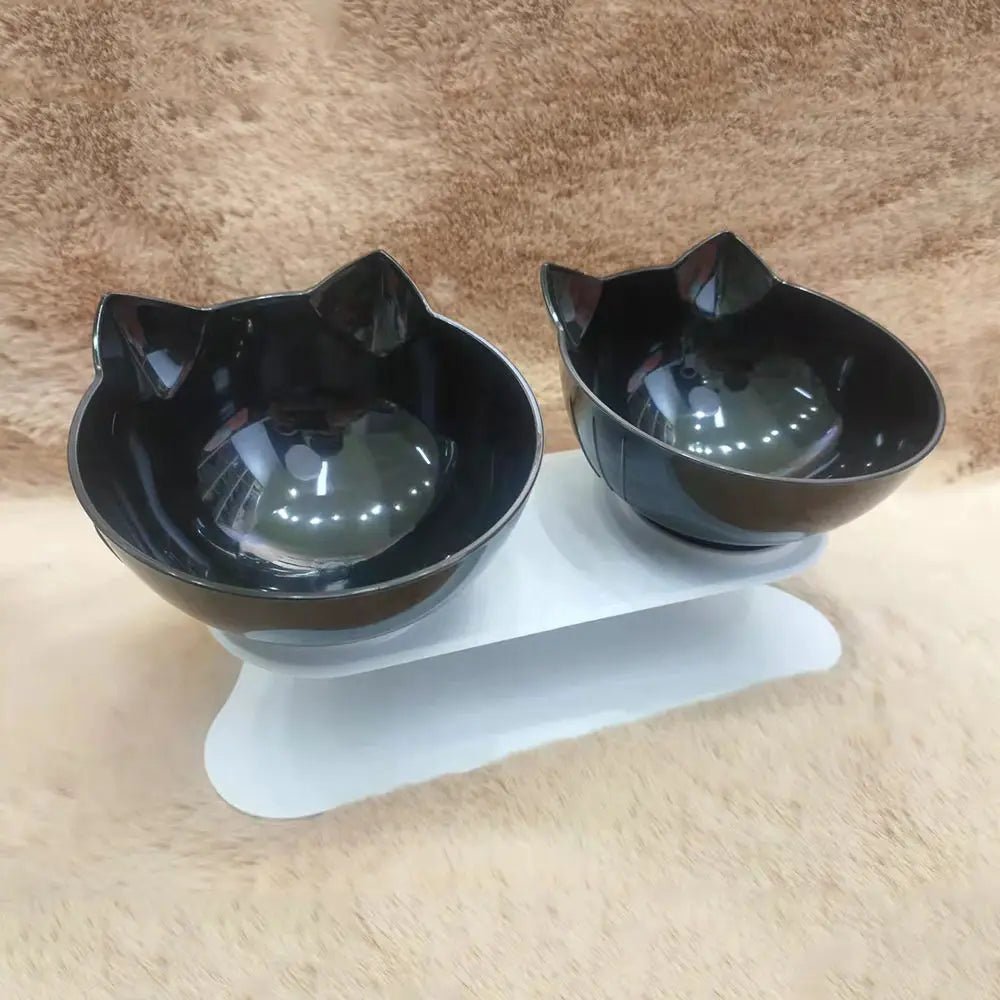 Gamelle double pour chat avec support incliné : design confortable et antidérapant. - L Univers Des Felins
