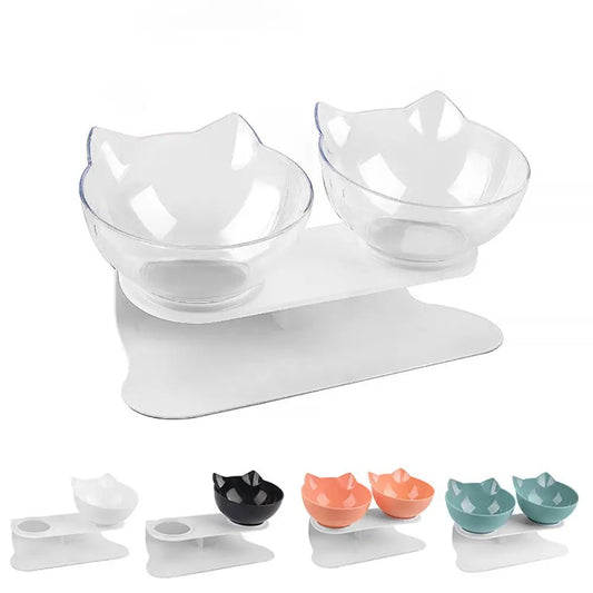Gamelle double pour chat avec support incliné : design confortable et antidérapant. - L Univers Des Felins