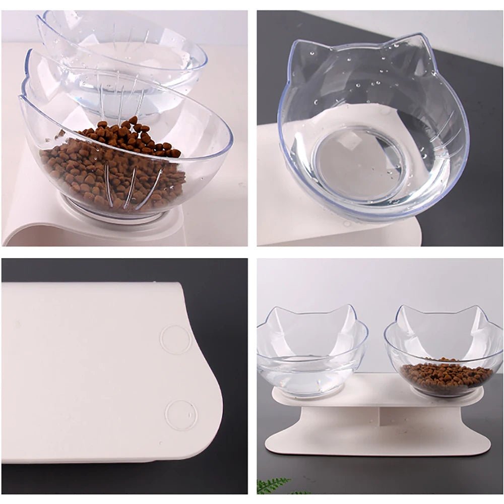 Gamelle double pour chat avec support incliné : design confortable et antidérapant. - L Univers Des Felins